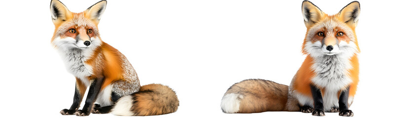 Obraz premium Fox with a fluffy orange tail. A captivating fox in a natural pose, showcasing its vibrant fur and keen expression, perfect for wildlife enthusiasts.
