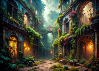 Fototapeta premium Urban Exploration: Dreaming Journey Through Abandoned Spaces in Enigmatic Cityscapes