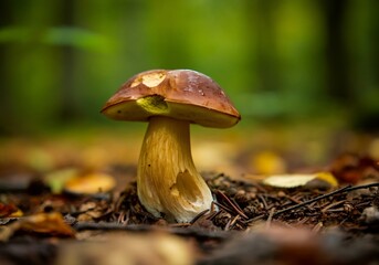 Fototapeta premium Macro shot of an edible mushroom, boletus in the forest