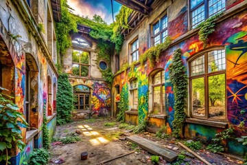 Naklejka premium Urban Exploration: Joyful Moments in Abandoned Spaces