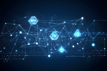 Obraz premium Abstract Technology Network Background with Blue Glowing Lines and Nodes