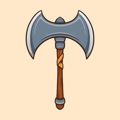 Large Medieval Axe Wooden Handle Cartoon
