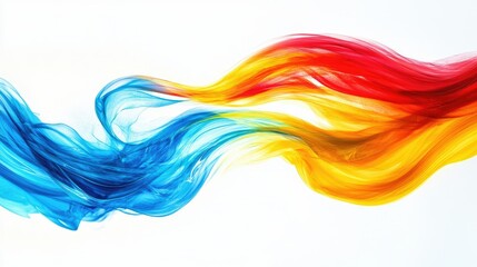An abstract swirl of bright colors like red, blue, and yellow, flowing in an artistic motion on a white background, symbolizing energy and creativity