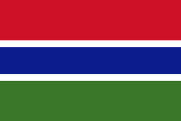 National Flag Republic of The Gambia, horizontal tricolor of red, blue and green; each band of colour is separated by a narrow band of white