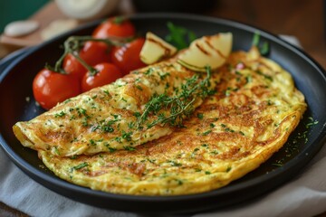 A golden-brown omelet with herbs. Perfect for promoting healthy and delicious breakfast recipes.