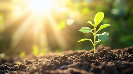 New Life, Sunlit Sprout in Soil