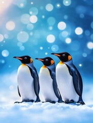 Fototapeta premium Penguins Huddling Together on Ice Shore