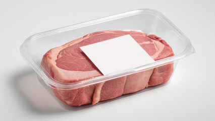 Close-up of a neatly packaged pork chop in clear plastic. This image highlights the freshness and quality of the meat, making it suitable for grocery stores, butcher shops, and marketing campaigns.