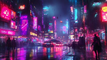 Naklejka premium Mysterious silhouette navigating through high-tech neon data center