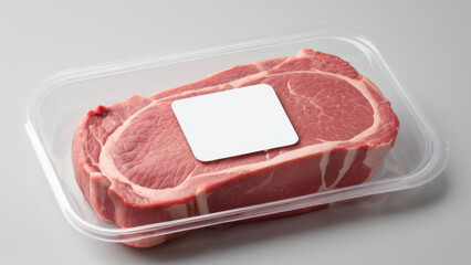 Close-up of a neatly packaged pork chop in clear plastic. This image highlights the freshness and quality of the meat, making it suitable for grocery stores, butcher shops, and marketing campaigns.