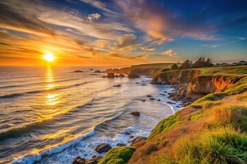 Obraz premium Minimalist sunset on the coast at Sea Ranch in Northern California