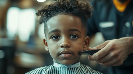 Young Boy Getting a Haircut at the Barber Shop