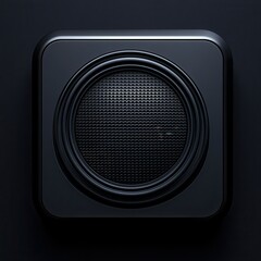 This sleek black subwoofer stands out with its minimalist design, featuring a textured speaker grill.