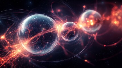 Cosmic spheres connected by swirling energy and light trails