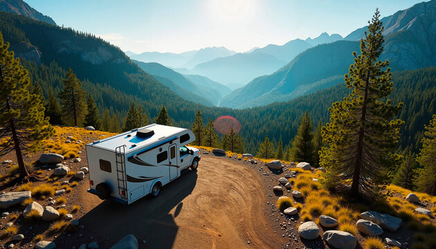 Stunning RV parked on mountain overlook with breathtaking view during camping trip