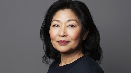 Fototapeta premium Elegant Mature Asian Woman with Confident Gaze Portrait