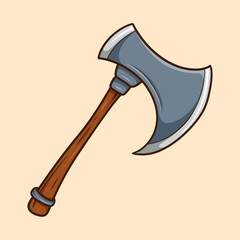 Large Medieval Axe Wooden Handle Cartoon