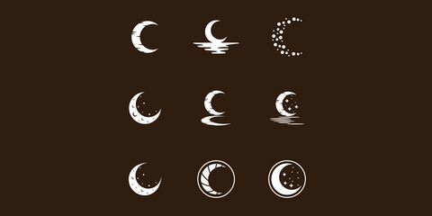 Set of Moon logo design template. Crescent moon logo.