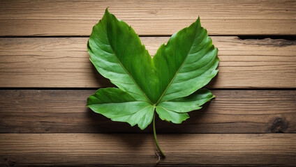 Woodplank with Green Leaf