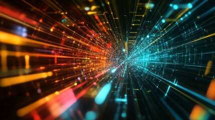 Obraz premium Abstract Tunnel of Colorful Light Streaks and Glowing Particles