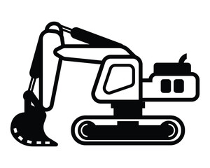 Black and White Excavator Graphic for Industrial Use