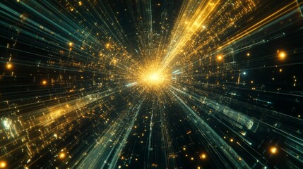 Naklejka premium Abstract digital background with glowing lines and particles