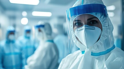 Healthcare professionals in protective gear during a medical emergency response in a hospital setting