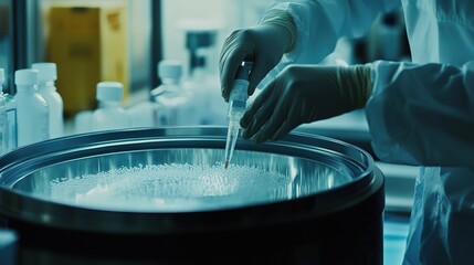 Scientist conducting experiments in a lab with test tubes and equipment during daylight