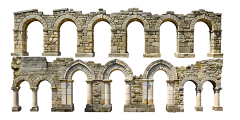 set of Old stone arch transparent isolated on white background.AI GENERATED