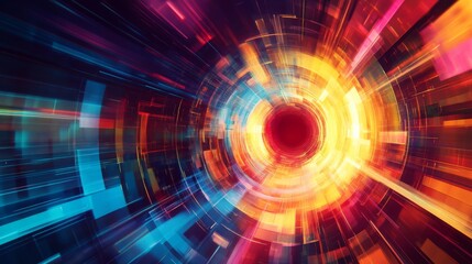 Abstract digital art with concentric circles and glowing lights