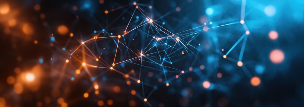 Neural network artificial intelligence tech low poly abstract background