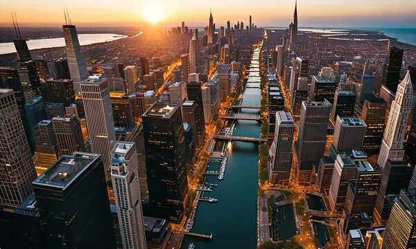 Chicago at sunset.