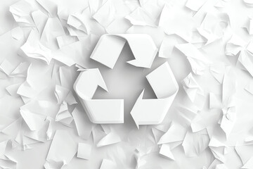 Recycling symbol on crumpled paper, promoting sustainability and environmental awareness.