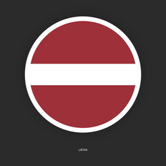 Latvia circle flag icon with shadow on dark background. Latvia button icon with white border isolated dark grey background