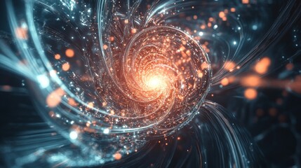 Abstract spiral with glowing lights and particles