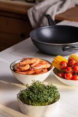 Shrimp in a cup, cooking shrimp on high heat, Asian cuisine