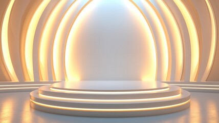 Fototapeta premium Illuminated Circular Platform with Arched Backdrop