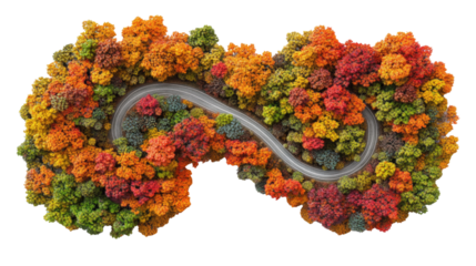 road through autumn forest transparent background