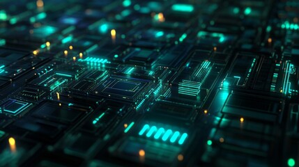 Fototapeta premium Abstract Futuristic Circuit Board with Glowing Green Lines