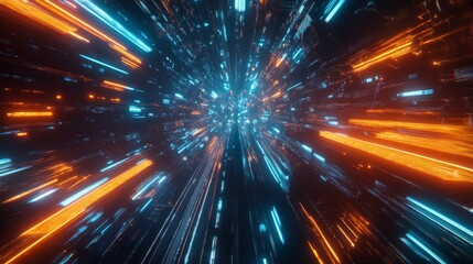 Fototapeta premium Abstract Tunnel of Bright Blue and Orange Light Streaks