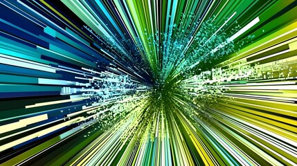 Abstract Green and Blue Lines with Pixelated Burst Effect