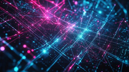 Abstract digital network with glowing lines and dots in pink and blue