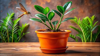 Obraz premium Zamioculcas Plant with Young Shoots in Decorative Orange Pot - Home Decor Inspiration