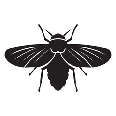 Black Silhouette of a Flying Insect on White Background