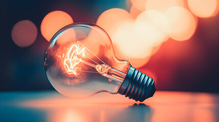 A lightbulb softly glowing on a plain surface with a warm bokeh background creating a serene ambiance