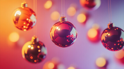 Fototapeta premium Colorful abstract Christmas baubles float elegantly against a blurred background, creating a festive and magical atmosphere