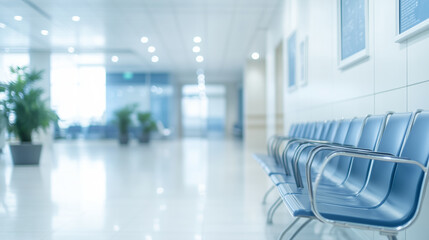 A brightly lit hospital waiting room, area.
Modern design, empty corridor, bright space, healthcare