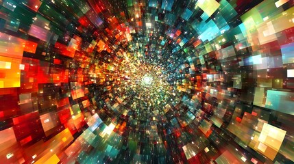 Obraz premium Abstract Digital Tunnel of Light with Glowing Squares