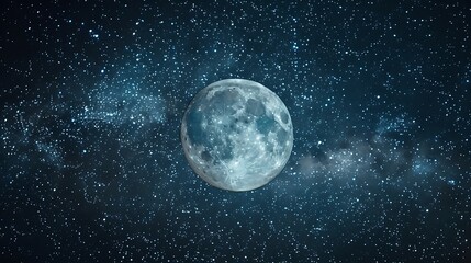 Fototapeta premium A serene full moon illuminating a calm lake at midnight.