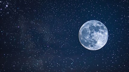 A serene full moon illuminating a calm lake at midnight.